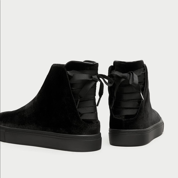 Zara Shoes - ZARA Velvet High Top Sneakers Black